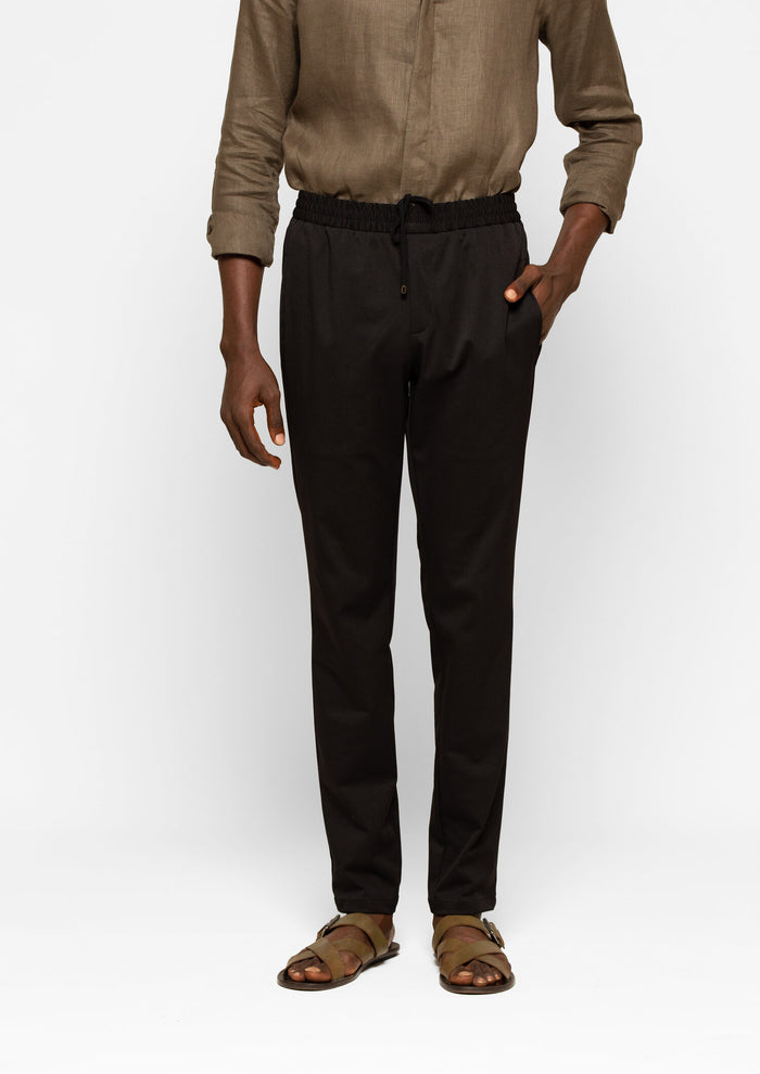 BLACK JERSEY DRAWSTRING TROUSERS