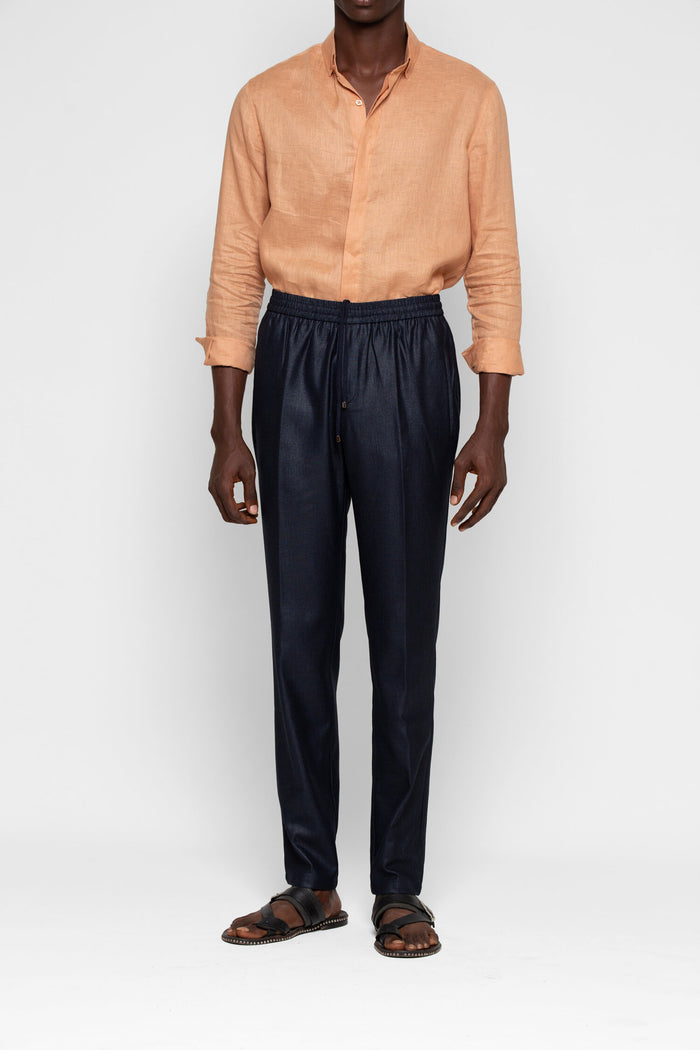 COTTON & LINEN BLEND DRAWSTRING TROUSERS