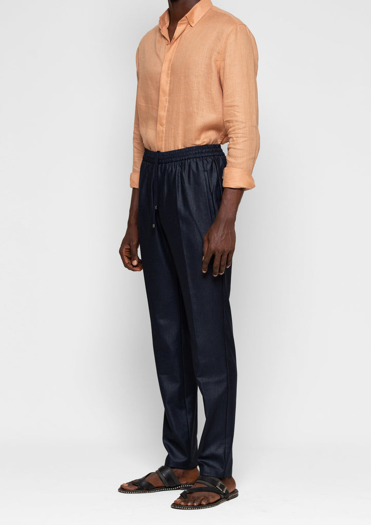 COTTON & LINEN BLEND DRAWSTRING TROUSERS