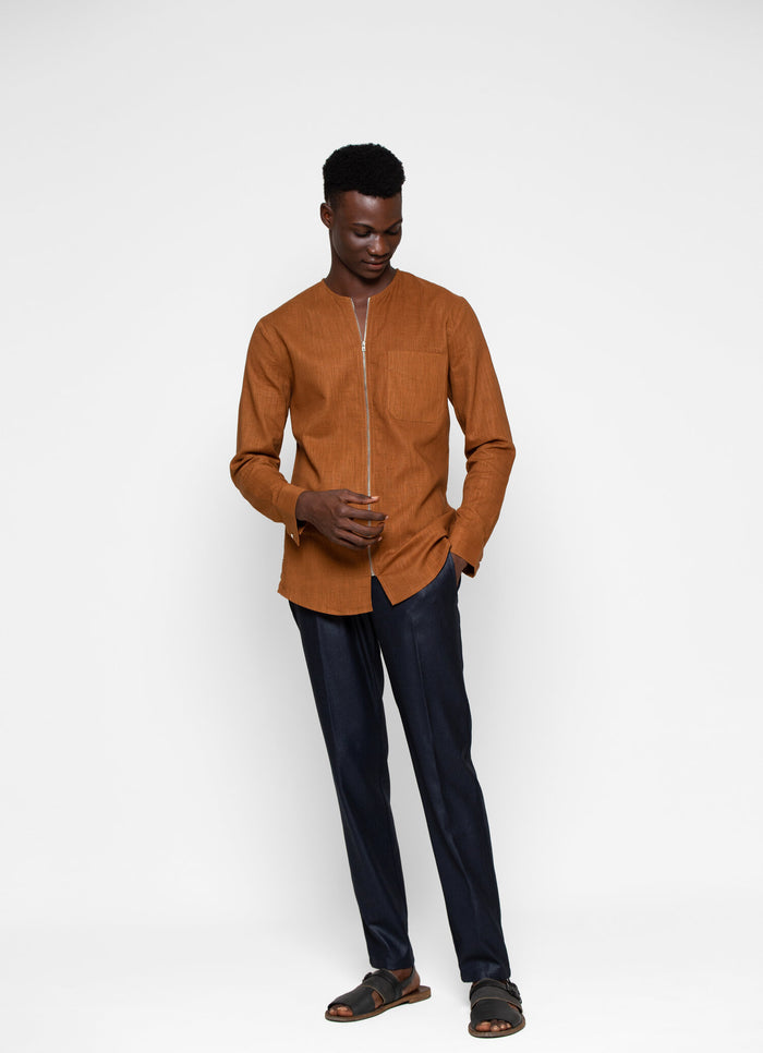 ZIP-UP LINEN SHIRT