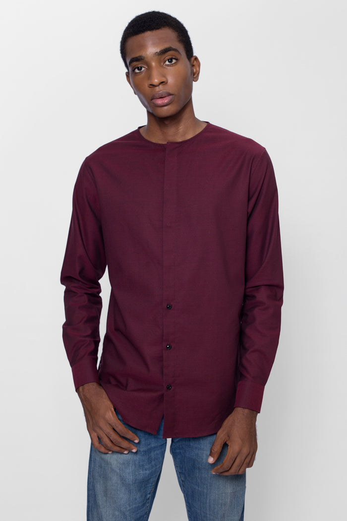 HALF CONCEALED COLLARLESS SHIRT