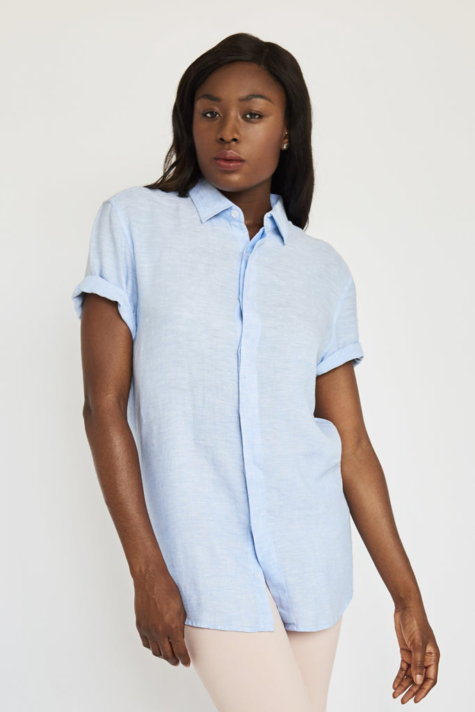 COLLARLESS LINEN SHIRT
